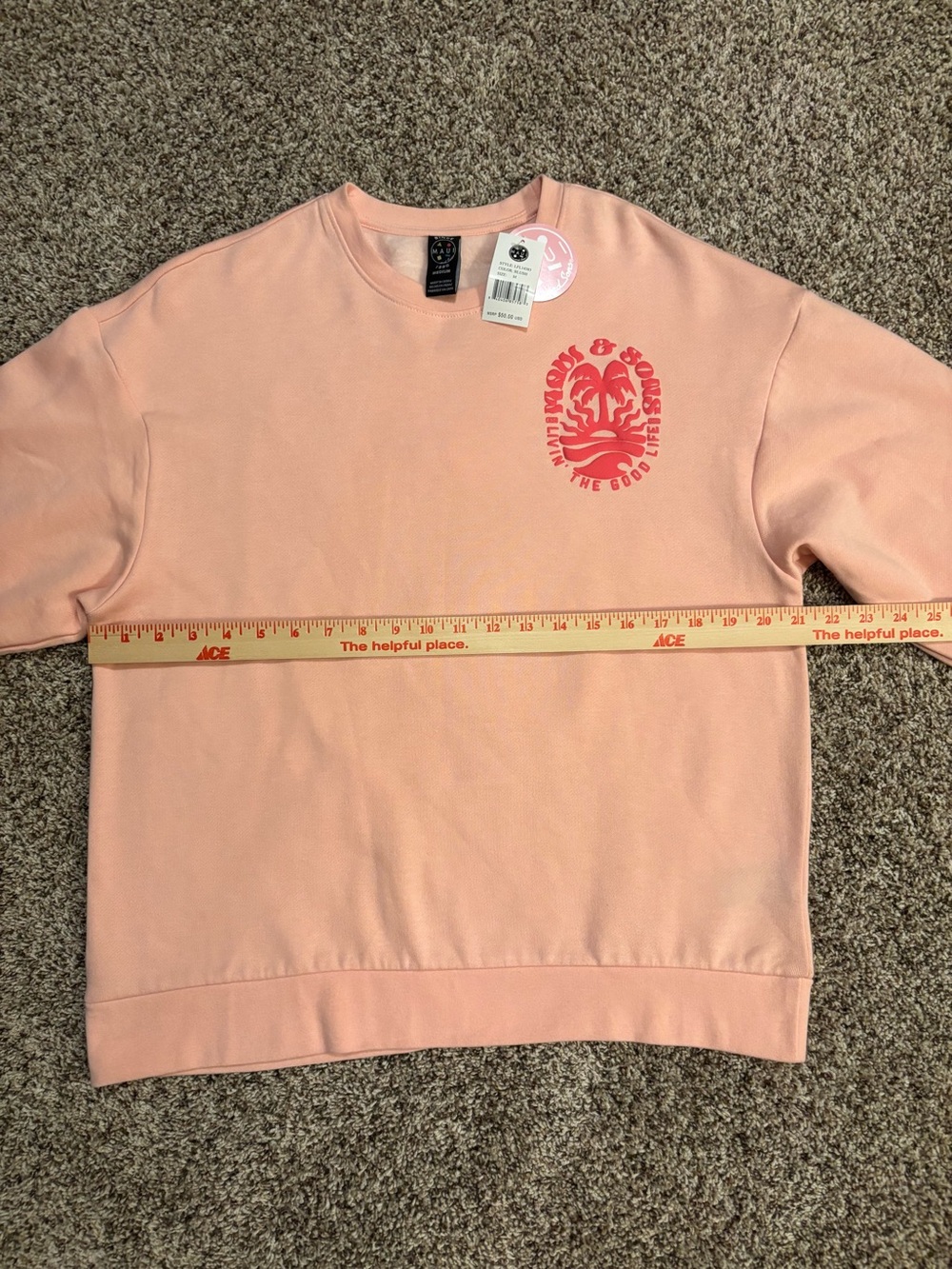 Maui and Sons Peach Crewneck with Red Graphic